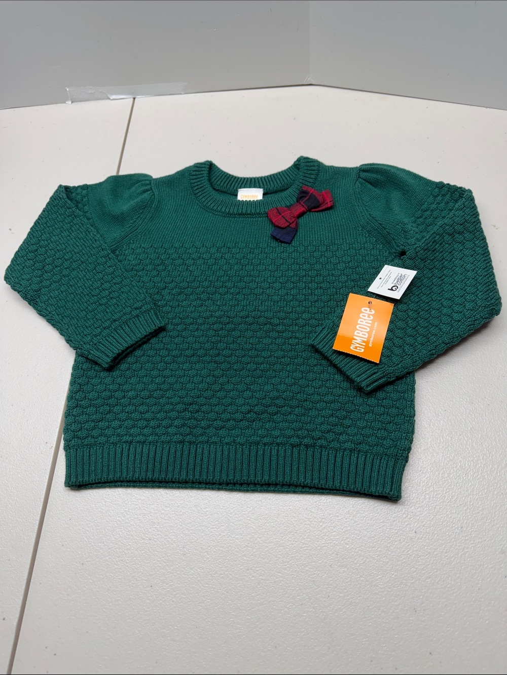 Gymboree Emerald Green Knit Crewneck Sweater with Bow Accent. NWT